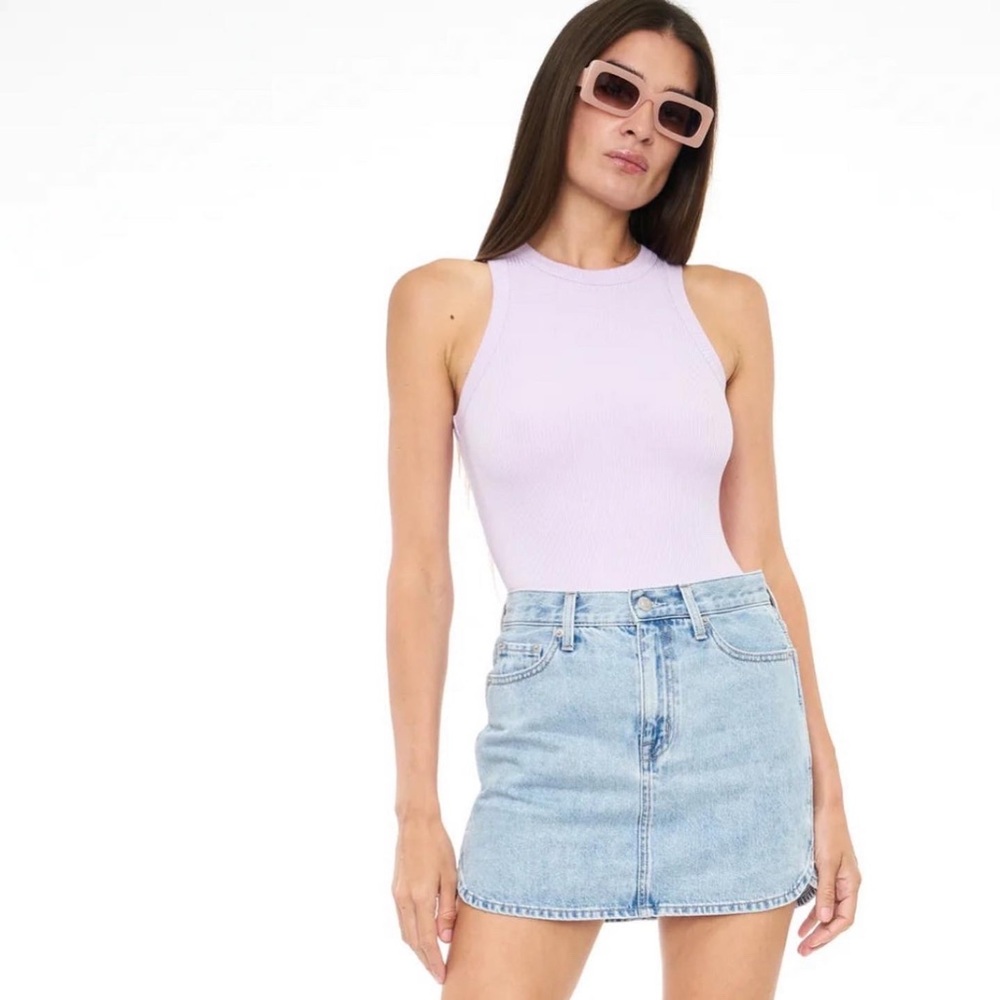 Pistola denim mini skirt with curved hem
